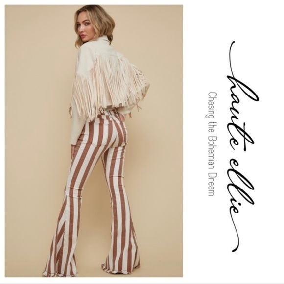 BOHO BABE BOLD-Striped Denim Flare Jeans - Picture 9 of 12